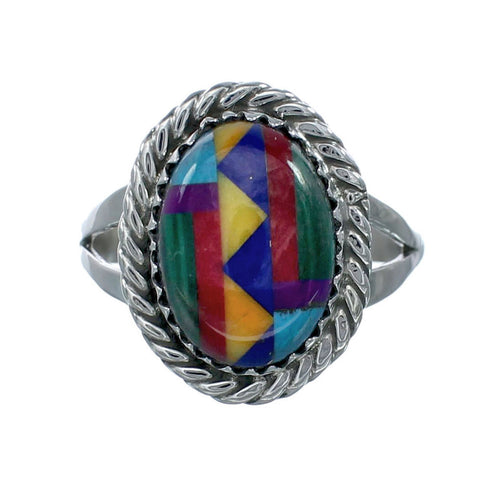 Navajo Manmade Multicolor Inlay Sterling Silver Ring Size 8-1/2 X10204